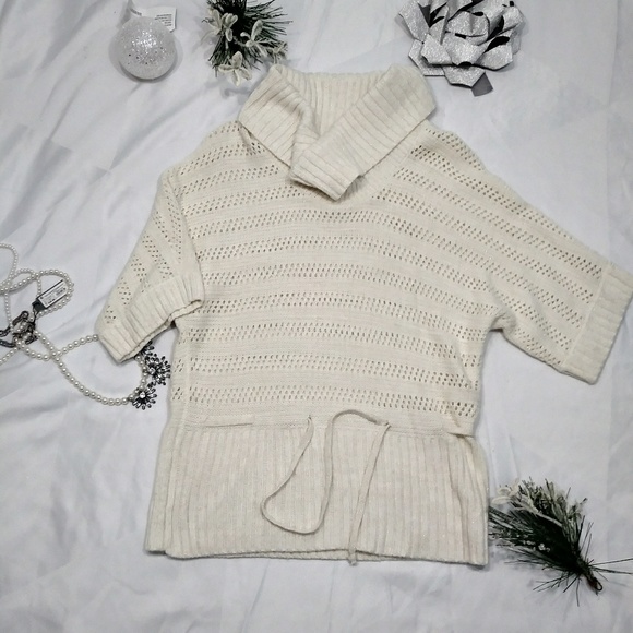 White/Gold Flakes Cowl Neck Sweater sz S - Picture 2 of 7